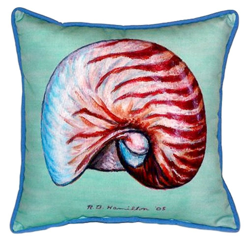 Teal Nautilus Shell Indoor-Outdoor Pillow