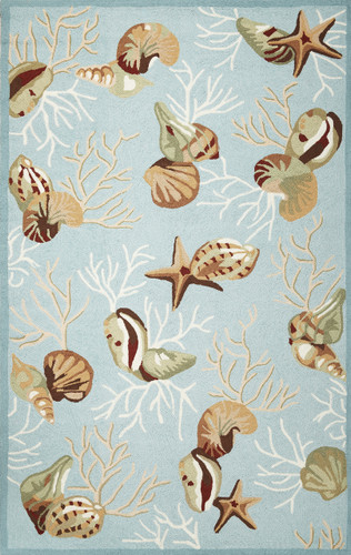 Light Blue Coral Reef Wool Hooked Rug