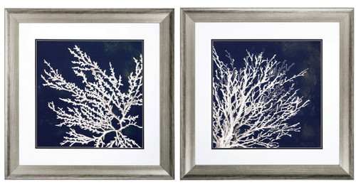 Coastal Indigo Blue Coral Framed Prints