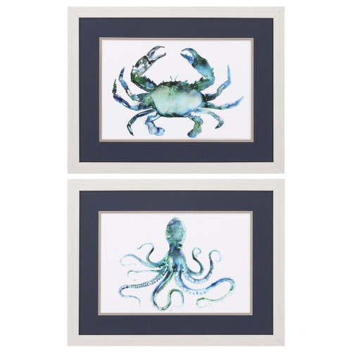 Blue Octopus and Crab Prints - Set of 2
