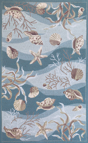 Seafoam Waves of Shells Hooked Rug