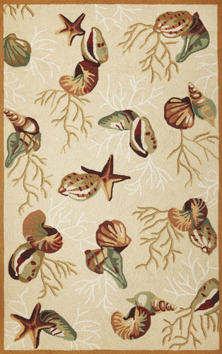 Beige Coral Reef Hooked Rug