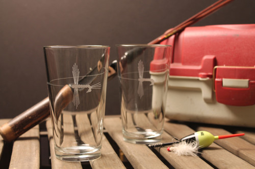 Fly Fishing Etched Pint Glasses - Set of 4