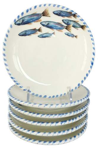 Blue School of Fish Canape' Plates - Set of 6