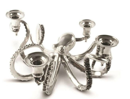 Four Taper Pewter Octopus Candelabrum