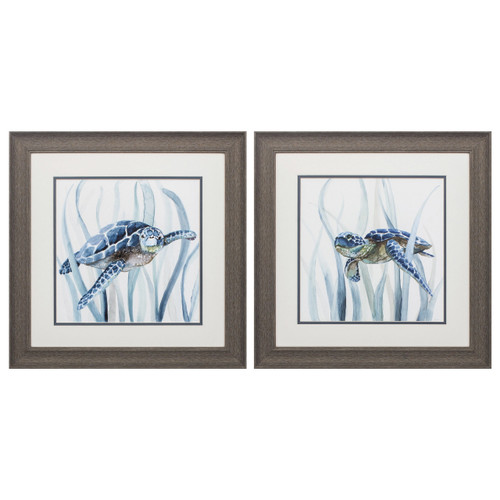 Sea Turtles in the Grass - Framed Set of 2