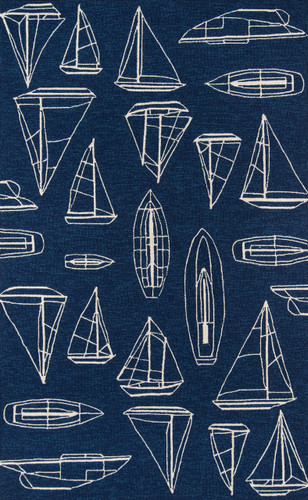 Navy and White Sailboat Sketch Rug
