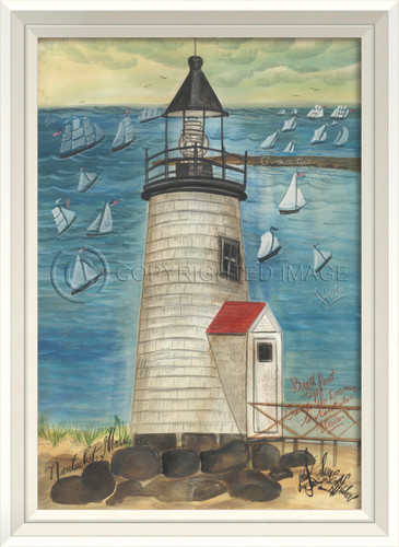 Brant Point Lighthouse Art with White Frame