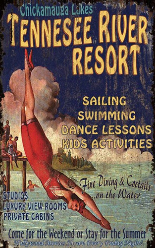 Vintage Resort Art Sign with Diving Girl-Custom