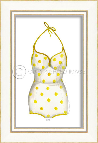 Classic Swimsuit with Yellow Polka Dots Framed Art