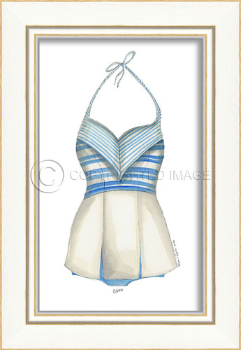 Classic Swimsuit with Blue and White Stripes Framed Art