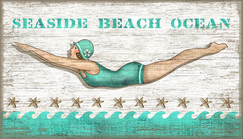 Aqua Vintage Diving Girl Wall Art