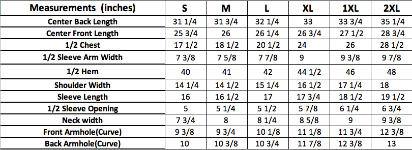 Tunic Size Chart