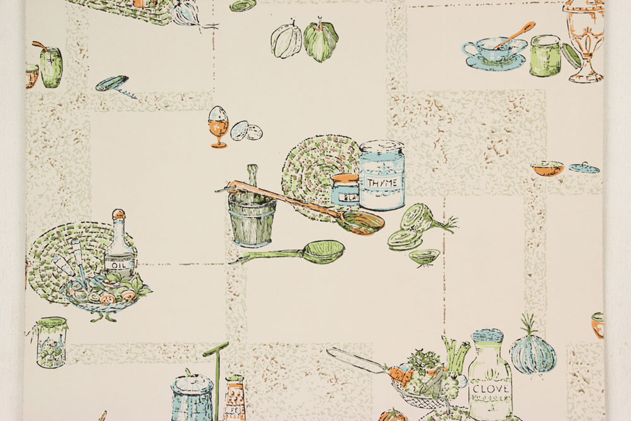 1970s Vintage Wallpaper Aqua and Orange Kitchen - Rosie's Vintage Wallpaper