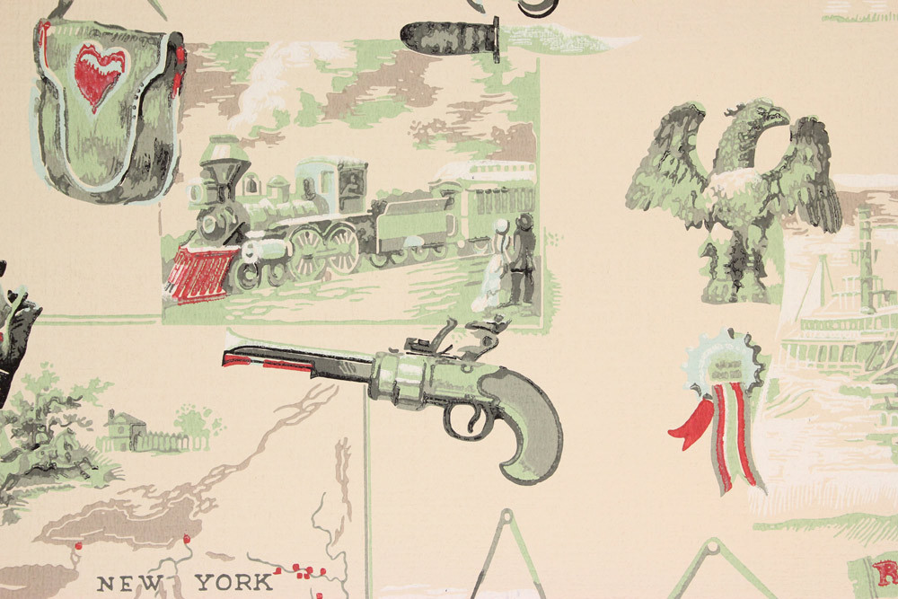 1950s Vintage Wallpaper Americana Guns Trains Ships - Rosie&rsquo;s Vintage