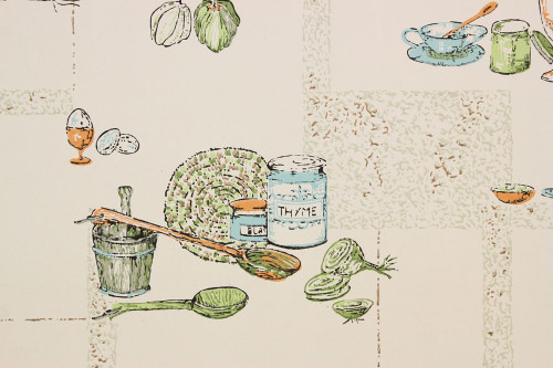 1970s Vintage Wallpaper Aqua and Orange Kitchen