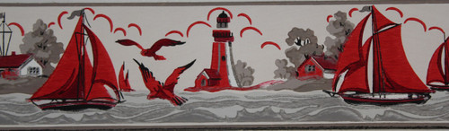 Duro Vintage Wallpaper Border Lighthouse and Sailboats