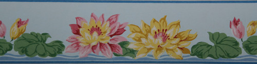 Duro Vintage Wallpaper Border Pink and Yellow Water Lilies