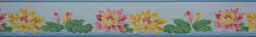 Duro Vintage Wallpaper Border Pink and Yellow Water Lilies