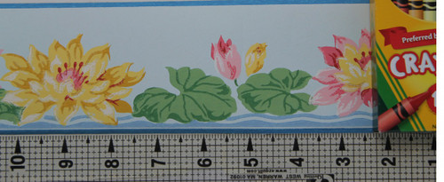 Duro Vintage Wallpaper Border Pink and Yellow Water Lilies
