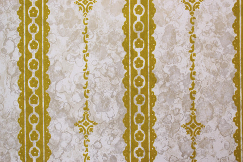 1970s Vintage Wallpaper Gold Green Flocked on Marble