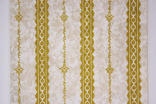 1970s Vintage Wallpaper Gold Green Flocked on Marble