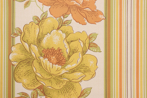 1970s Vintage Wallpaper Yellow and Orange Flower Stripe