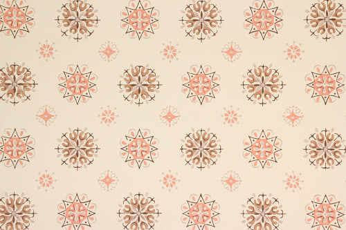 1950s Vintage Wallpaper Brown and Salmon Geometric