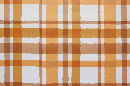 1970s Vintage Wallpaper Orange and Brown Plaid Vinyl