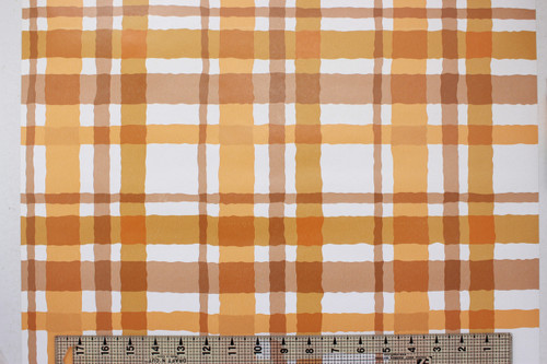 1970s Vintage Wallpaper Orange and Brown Plaid Vinyl