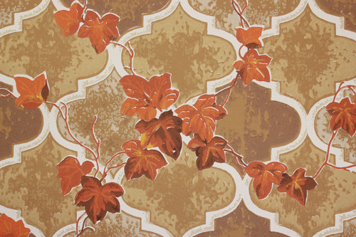 1970s Vintage Wallpaper Orange Ivy