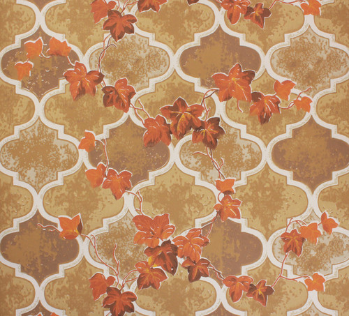 1970s Vintage Wallpaper Orange Ivy