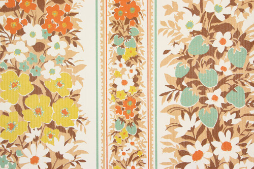 1970s Vintage Wallpaper Orange and Turquoise Floral Vinyl