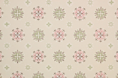 1950s Vintage Wallpaper Pink and Green Geometric
