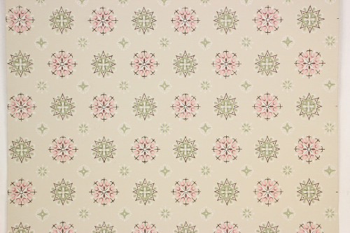 1950s Vintage Wallpaper Pink and Green Geometric