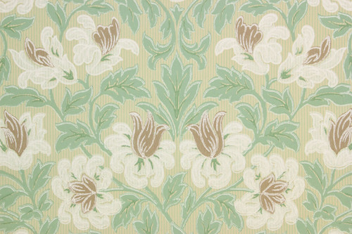 1930s Vintage Wallpaper White and Brown Flowers