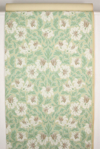 1930s Vintage Wallpaper White and Brown Flowers