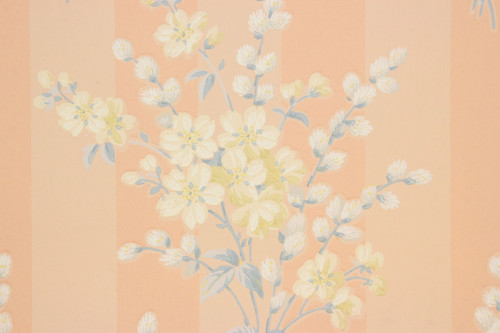 1940s Vintage Wallpaper Bouquets on Peach Stripe