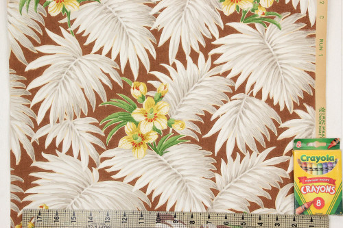 1930s Vintage Wallpaper White Tropical Leaves on Brown