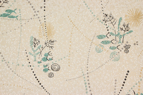1950s Vintage Wallpaper Aqua Fish with Black and Gold Accents