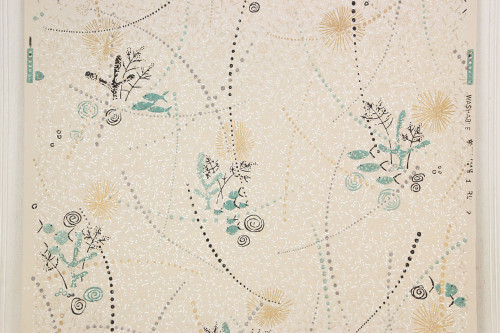 1950s Vintage Wallpaper Aqua Fish with Black and Gold Accents