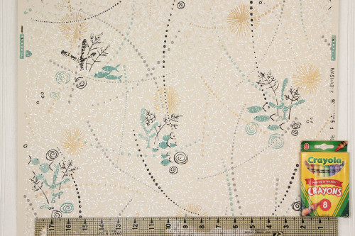 1950s Vintage Wallpaper Aqua Fish with Black and Gold Accents