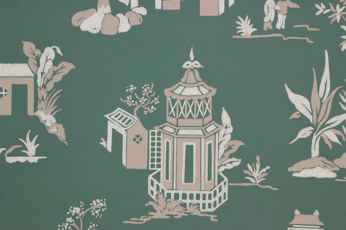1950s Vintage Wallpaper Green Chinoiserie