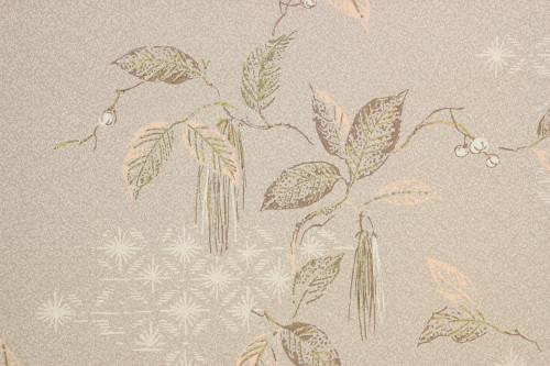 1950s Vintage Wallpaper Mid Century Gold Leaves on Beige