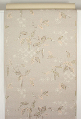 1950s Vintage Wallpaper Mid Century Gold Leaves on Beige