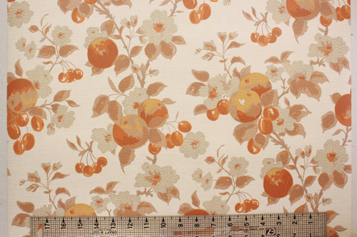 1970s Vintage Wallpaper Fruit Flowers Orange