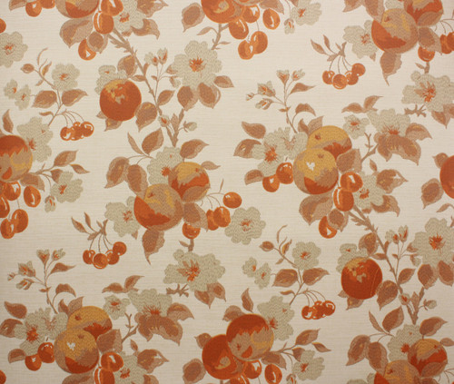 1970s Vintage Wallpaper Fruit Flowers Orange