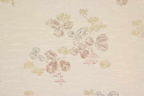 1950s Vintage Wallpaper Leaves Pink Flowers