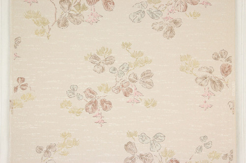 1950s Vintage Wallpaper Leaves Pink Flowers