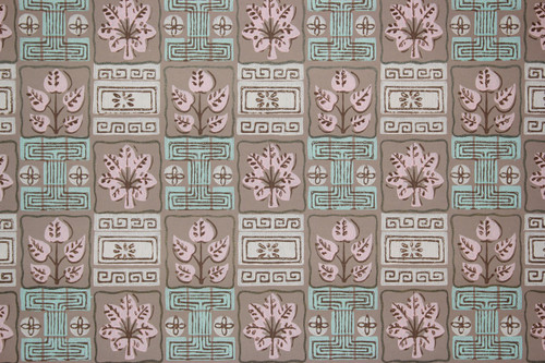 1950s Vintage Wallpaper Pink Leaf Geometric